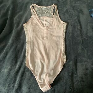 Fleur du Mal Pink Lace Bodysuit